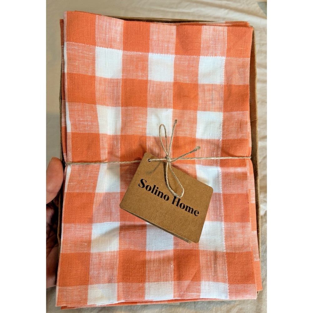 Solino Home 20x20 Placemats in Gingham Apricot Check - Set of 4 NWOB